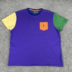 Polo Ralph Lauren Shirt Mens XL Purple Green Yellow Color Block Classic Fit Tee